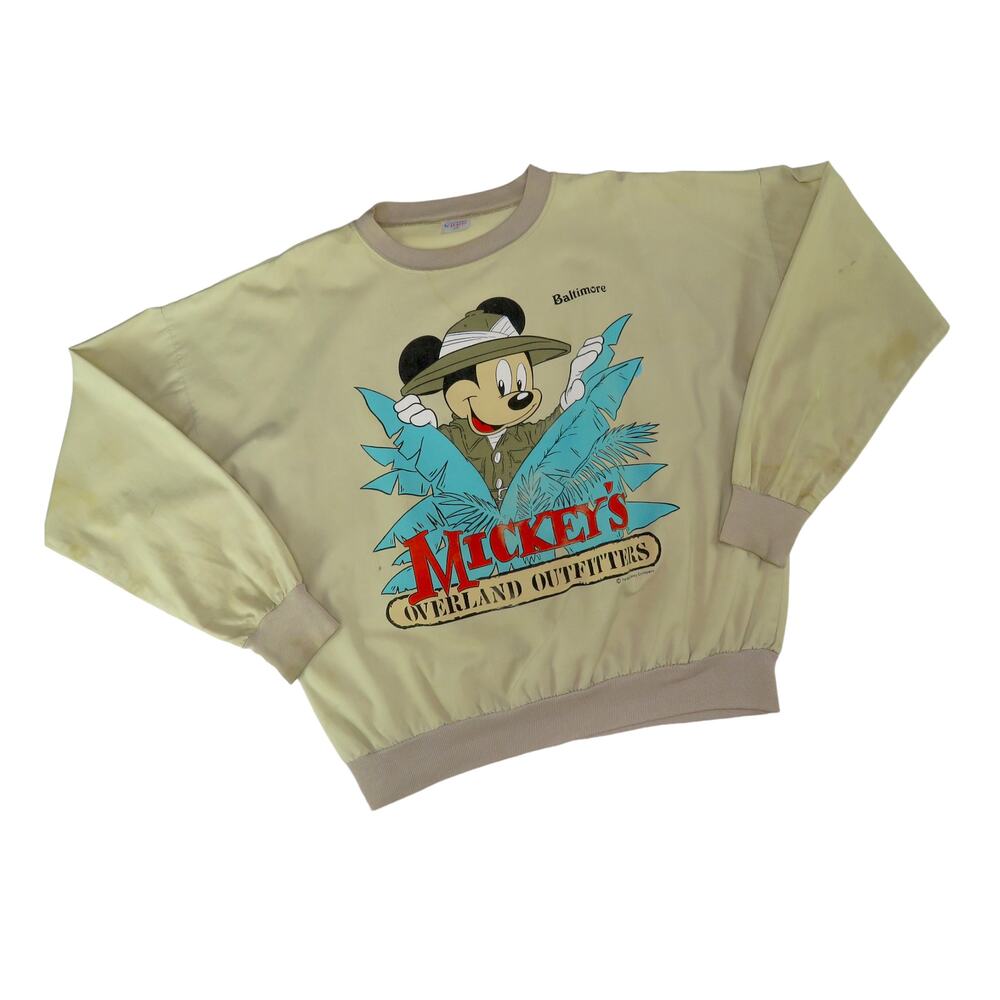 RARE Vintage 1980s Quitman USA Mickey Mouse Tan Graphic Crewneck Pullover Medium